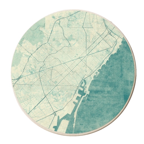 Barcelona Map Blue Vintage - personalised beer coaster by City Art Posters