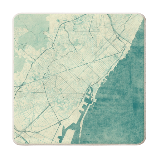 Barcelona Map Blue Vintage - personalised beer coaster by City Art Posters