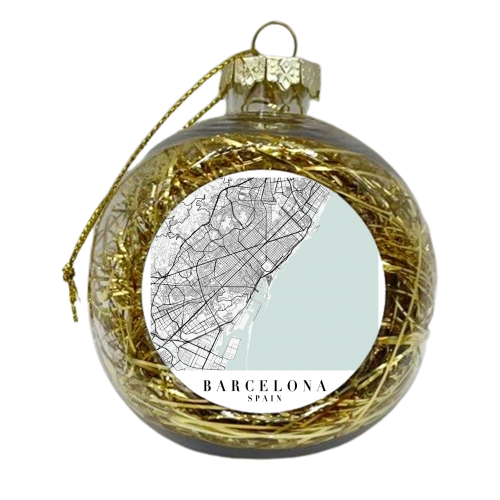 Barcelona Spain Blue Water Street Map - xmas bauble by Toni Scott