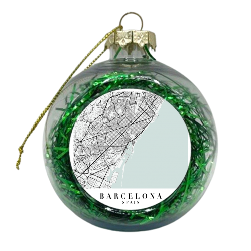 Barcelona Spain Blue Water Street Map - xmas bauble by Toni Scott