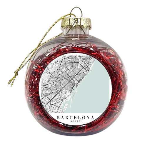 Barcelona Spain Blue Water Street Map - xmas bauble by Toni Scott