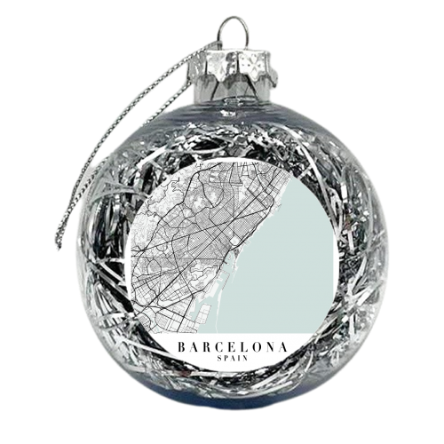 Barcelona Spain Blue Water Street Map - xmas bauble by Toni Scott