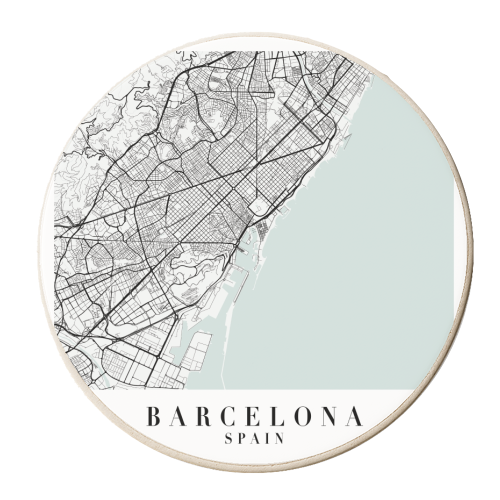Barcelona Spain Blue Water Street Map - personalised beer coaster by Toni Scott