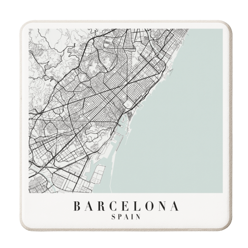 Barcelona Spain Blue Water Street Map - personalised beer coaster by Toni Scott