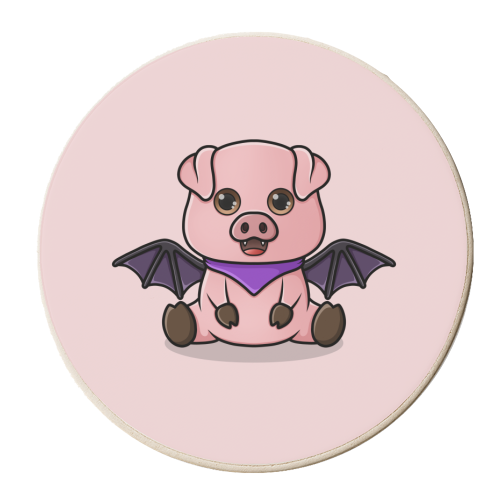 Bat Pig - Halloween Piglet - personalised beer coaster by Amy Farmer