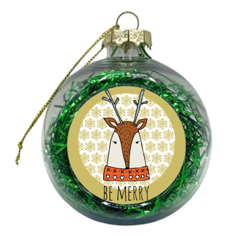 Be Merry Christmas card - xmas bauble by Nichola Cowdery
