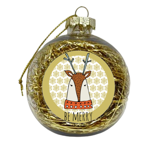 Be Merry Christmas card - xmas bauble by Nichola Cowdery