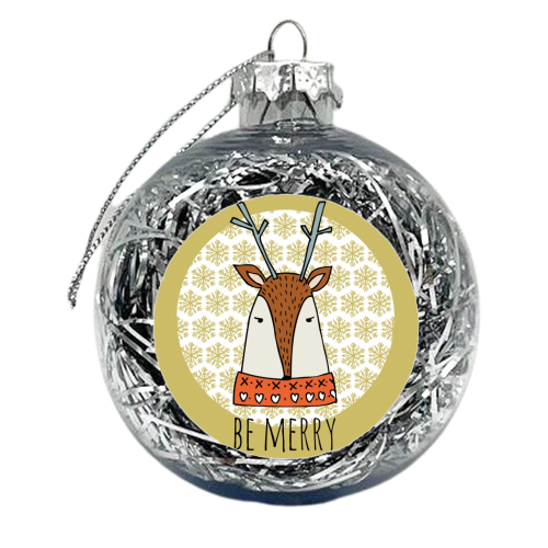 Be Merry Christmas card - xmas bauble by Nichola Cowdery