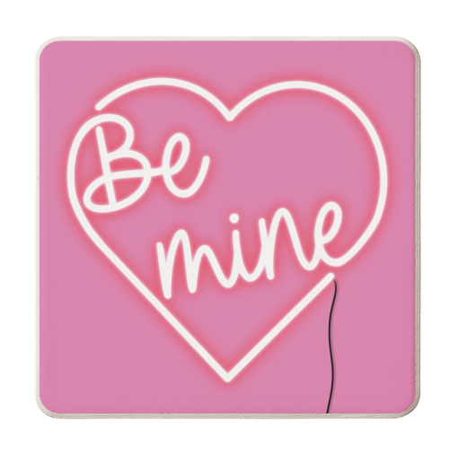 Be mine neon light print - personalised beer coaster by The Girl Next Draw