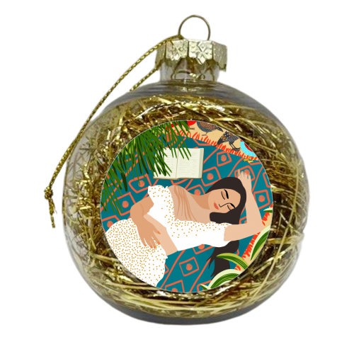 Beach. Read. Sleep. | Boho Woman Sea Beachy Travel | Summer Birds Sand Picnic Ocean Vacation - xmas bauble by Uma Prabhakar Gokhale