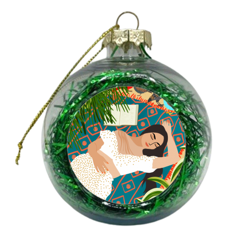Beach. Read. Sleep. | Boho Woman Sea Beachy Travel | Summer Birds Sand Picnic Ocean Vacation - xmas bauble by Uma Prabhakar Gokhale