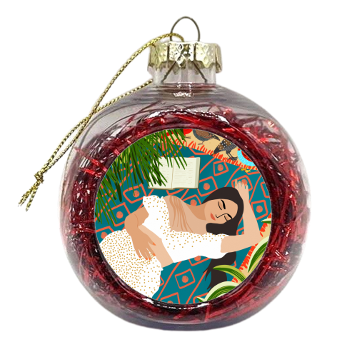 Beach. Read. Sleep. | Boho Woman Sea Beachy Travel | Summer Birds Sand Picnic Ocean Vacation - xmas bauble by Uma Prabhakar Gokhale
