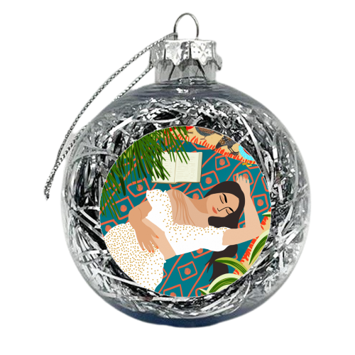 Beach. Read. Sleep. | Boho Woman Sea Beachy Travel | Summer Birds Sand Picnic Ocean Vacation - xmas bauble by Uma Prabhakar Gokhale
