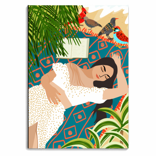 Beach. Read. Sleep. | Boho Woman Sea Beachy Travel | Summer Birds Sand Picnic Ocean Vacation - personalised A4, A5, A6 notebook by Uma Prabhakar Gokhale