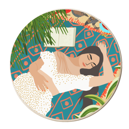 Beach. Read. Sleep. | Boho Woman Sea Beachy Travel | Summer Birds Sand Picnic Ocean Vacation - personalised beer coaster by Uma Prabhakar Gokhale