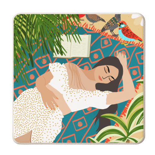 Beach. Read. Sleep. | Boho Woman Sea Beachy Travel | Summer Birds Sand Picnic Ocean Vacation - personalised beer coaster by Uma Prabhakar Gokhale