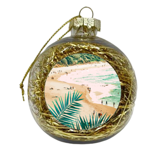 Beach Weekend | Pastel Ocean Sea Tropical Travel | Scenic Sand Palm People Boho Vacation - xmas bauble by Uma Prabhakar Gokhale