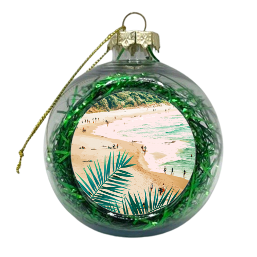 Beach Weekend | Pastel Ocean Sea Tropical Travel | Scenic Sand Palm People Boho Vacation - xmas bauble by Uma Prabhakar Gokhale