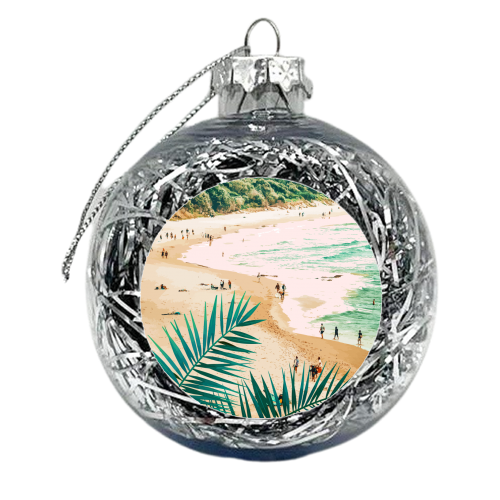 Beach Weekend | Pastel Ocean Sea Tropical Travel | Scenic Sand Palm People Boho Vacation - xmas bauble by Uma Prabhakar Gokhale