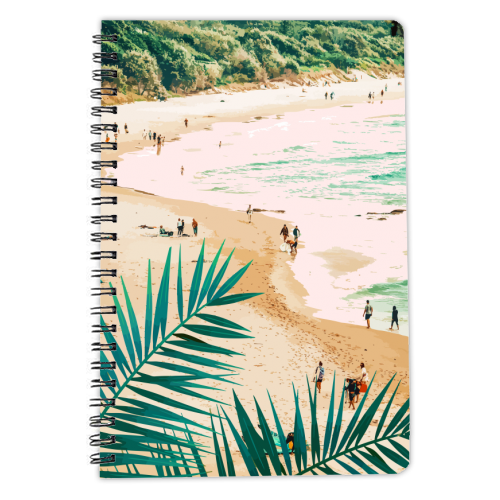 Beach Weekend | Pastel Ocean Sea Tropical Travel | Scenic Sand Palm People Boho Vacation - personalised A4, A5, A6 notebook by Uma Prabhakar Gokhale