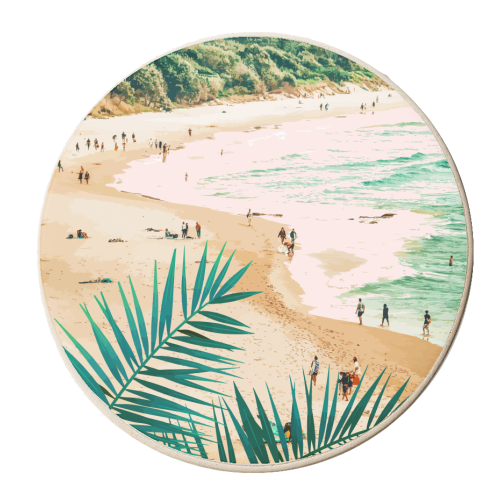 Beach Weekend | Pastel Ocean Sea Tropical Travel | Scenic Sand Palm People Boho Vacation - personalised beer coaster by Uma Prabhakar Gokhale