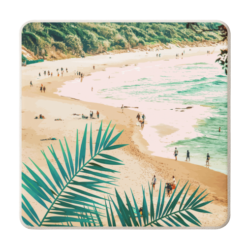 Beach Weekend | Pastel Ocean Sea Tropical Travel | Scenic Sand Palm People Boho Vacation - personalised beer coaster by Uma Prabhakar Gokhale