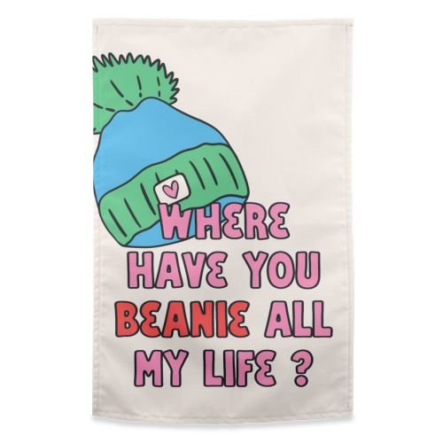 Beanie Love: Whimsical and cute design -  Love & Anniversary - funny tea towel by Lisa Wardle