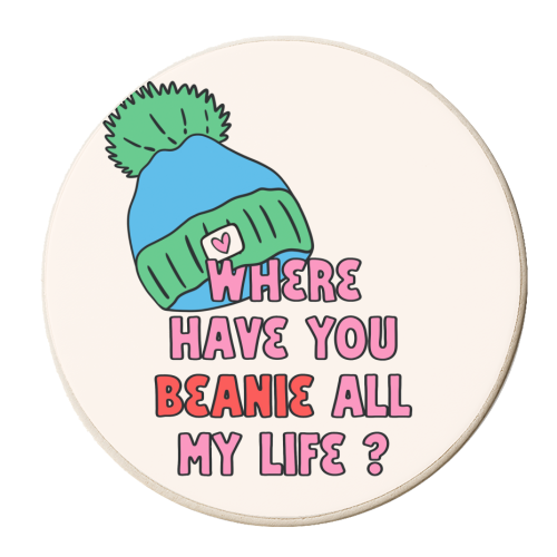 Beanie Love: Whimsical and cute design -  Love & Anniversary - personalised beer coaster by Lisa Wardle