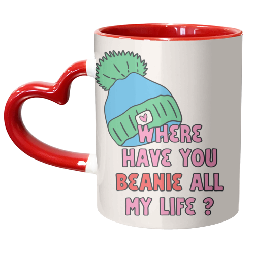 Beanie Love: Whimsical and cute design -  Love & Anniversary - unique mug by Lisa Wardle