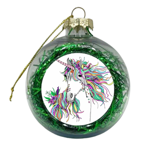 Beautiful Unicorn - xmas bauble by Casey Rogers
