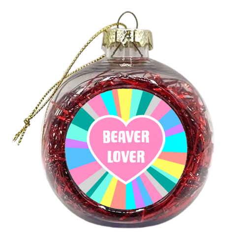 Beaver Lover Rainbow Heart - xmas bauble by Adam Regester