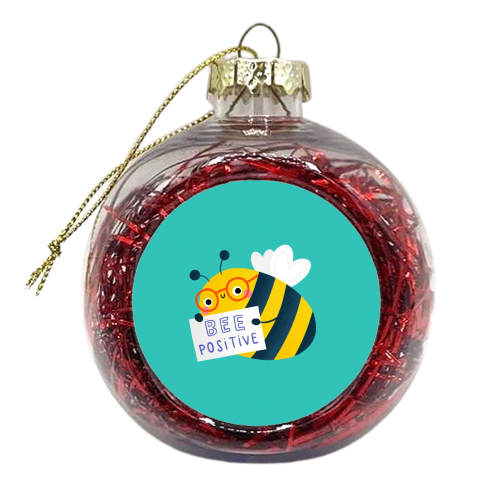 Bee Positive cute motivational bee character - xmas bauble by Jessica Moorhouse
