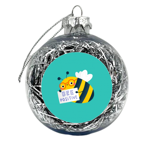 Bee Positive cute motivational bee character - xmas bauble by Jessica Moorhouse