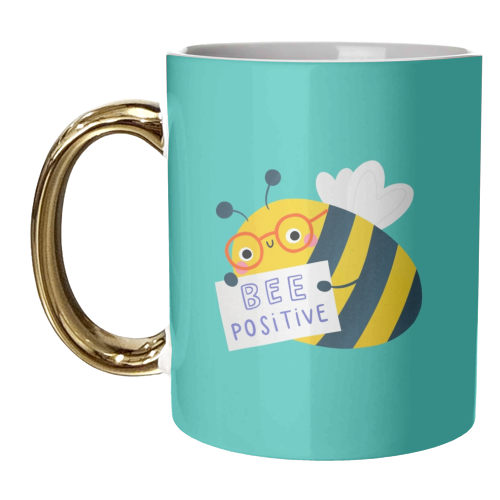 Bee Positive cute motivational bee character - unique mug by Jess Moorhouse