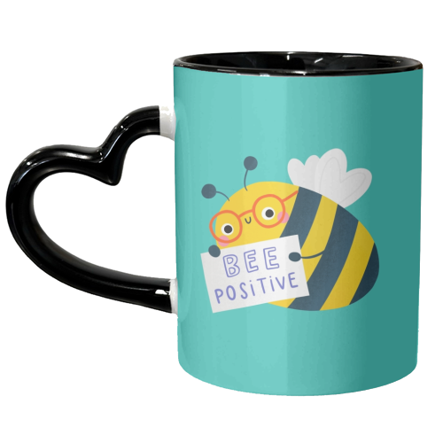 Bee Positive cute motivational bee character - unique mug by Jess Moorhouse