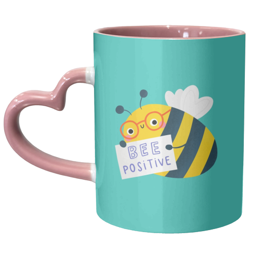 Bee Positive cute motivational bee character - unique mug by Jess Moorhouse