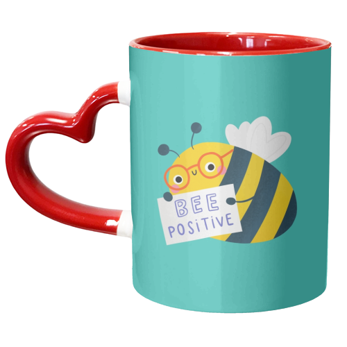 Bee Positive cute motivational bee character - unique mug by Jess Moorhouse