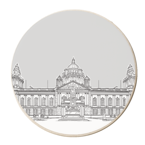 Belfast City Hall ( Grey Background Version) - personalised beer coaster by Adam Regester