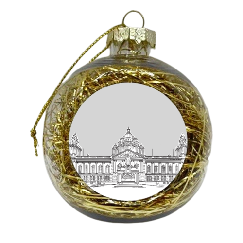 Belfast City Hall ( Grey Background Version) - xmas bauble by Adam Regester