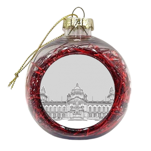 Belfast City Hall ( Grey Background Version) - xmas bauble by Adam Regester
