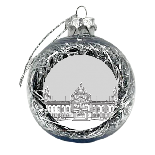 Belfast City Hall ( Grey Background Version) - xmas bauble by Adam Regester