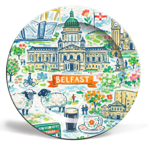 Belfast Painting - ceramic dinner plate by Ms Doodle