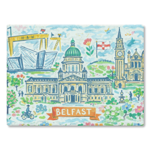 Belfast Painting - glass chopping board by Ms Doodle