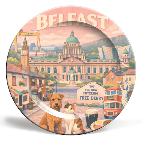 Belfast Pastel Poster - ceramic dinner plate by AP