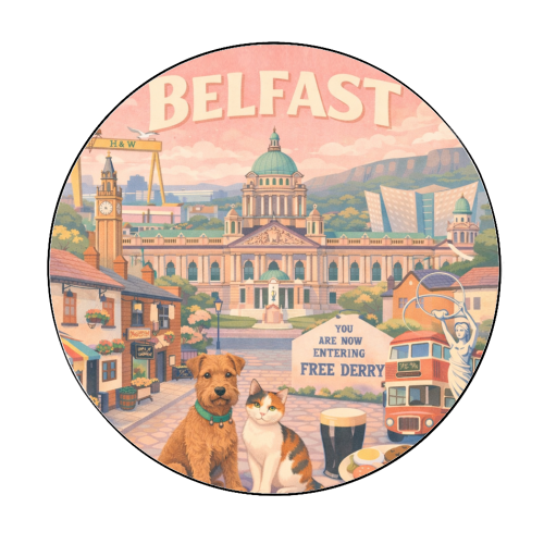 Belfast Pastel Poster - Circle Sticker by AP