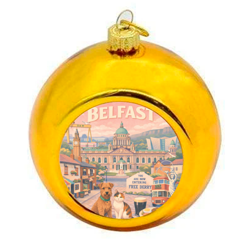 Belfast Pastel Poster - colourful christmas bauble by AP