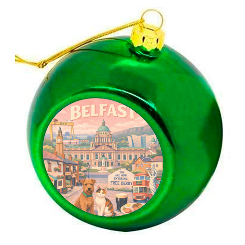 Belfast Pastel Poster - colourful christmas bauble by AP