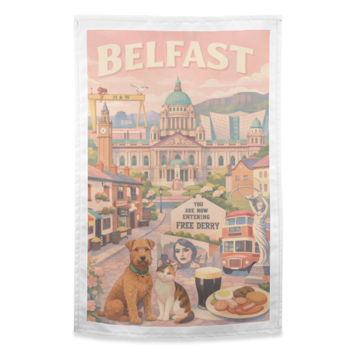 Belfast Pastel Poster - funny tea towel by AP