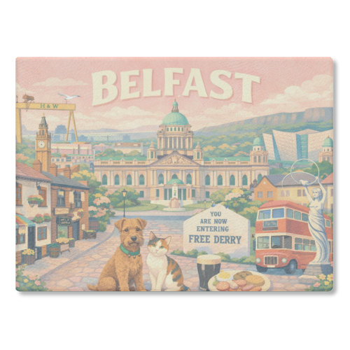 Belfast Pastel Poster - glass chopping board by AP