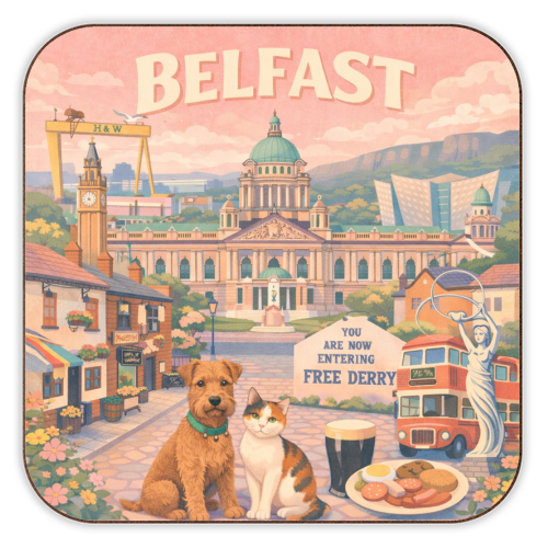 Belfast Pastel Poster - personalised beer coaster by AP